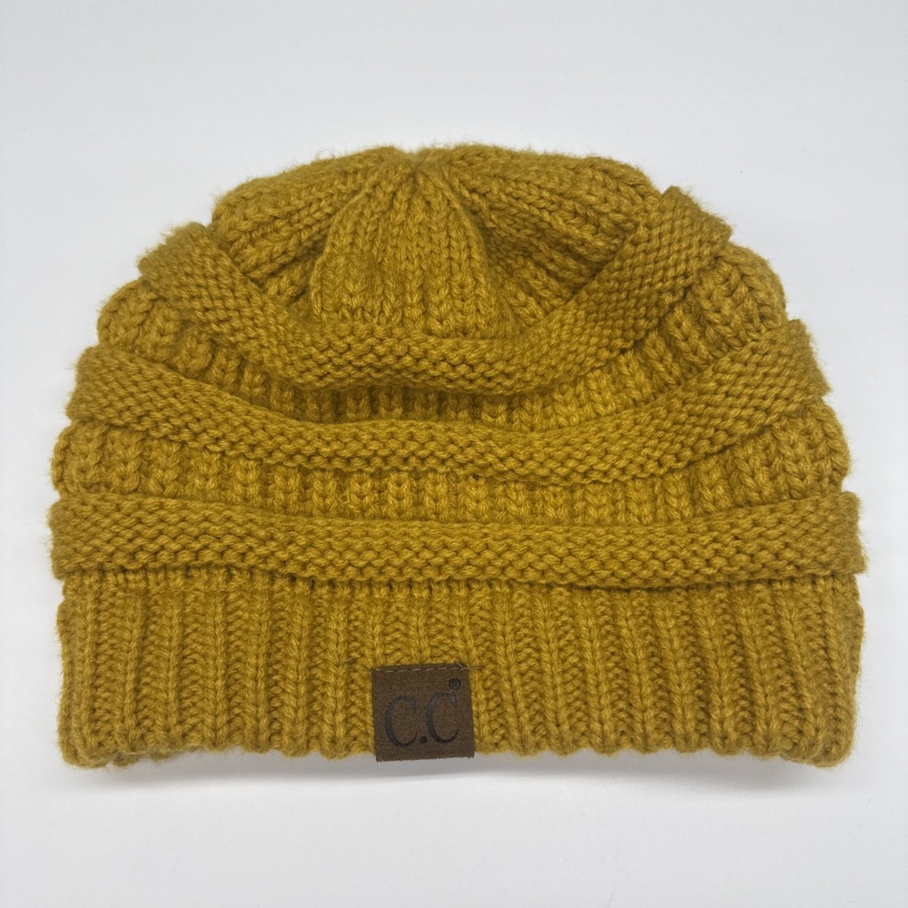 C.C. Exclusive Mustard Yellow Cable Knit Beanie Stocking Hat GR27 88320 Women's